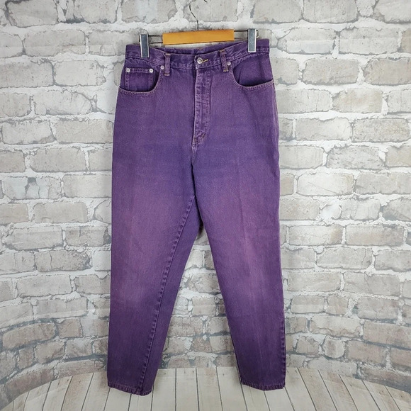 Vintage 80s Ribcage High Waist Jeans Taper Leg Cotton Purple Size  33Tag-29W - Picture 1 of 11